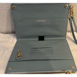 Dagne Dover Blue Fold-Over Clutch with Gold Hardware